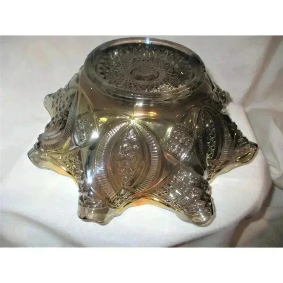 Imperial Glass Smoke Diamond Ring Ruffled‎ Carnival Glass Bowl, - Picture 6 of 6
